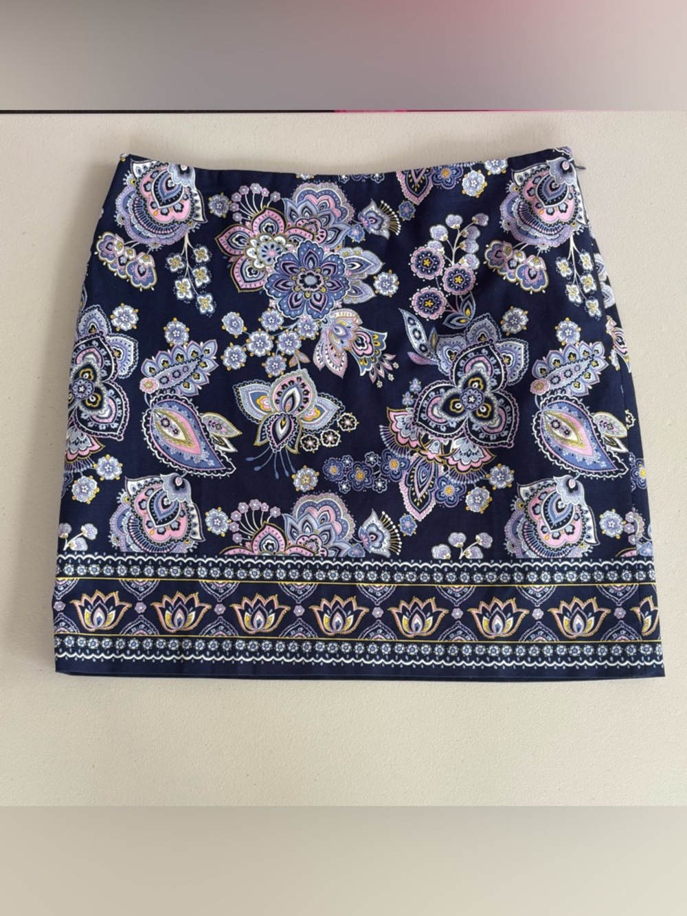 Talbots Navy Paisley Border Mini Skirt